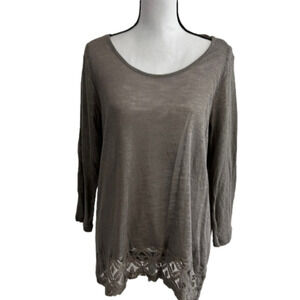 EUC, CABLE & GAUGE, Gray, Tunic Top, Stretch, CutOut Back, Size XL, Linen Blend